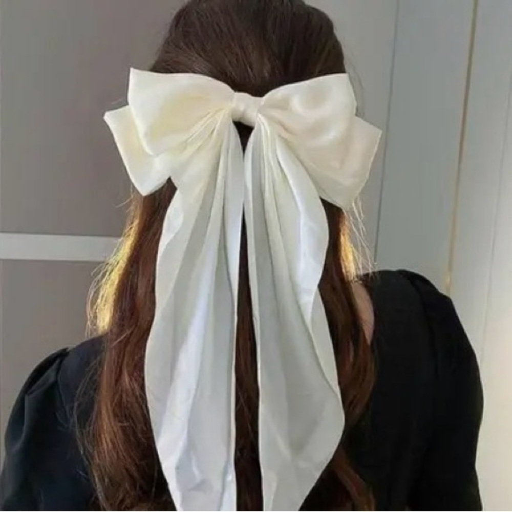 NEW Hair Bow Ribbon White Satin Long Feminine Ethereal
